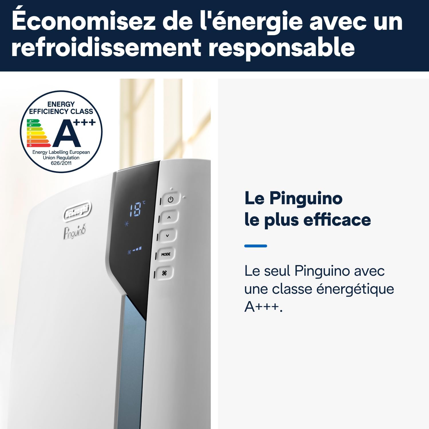 De'Longhi Pinguino PAC EX105 Climatiseur mobile avec technologie EcoRealFeel 10 000 BTU/h, pour pièces jusqu'à 100 m³, fonction déshumidification et ventilation, minuterie 24 heures, classe – Image 4