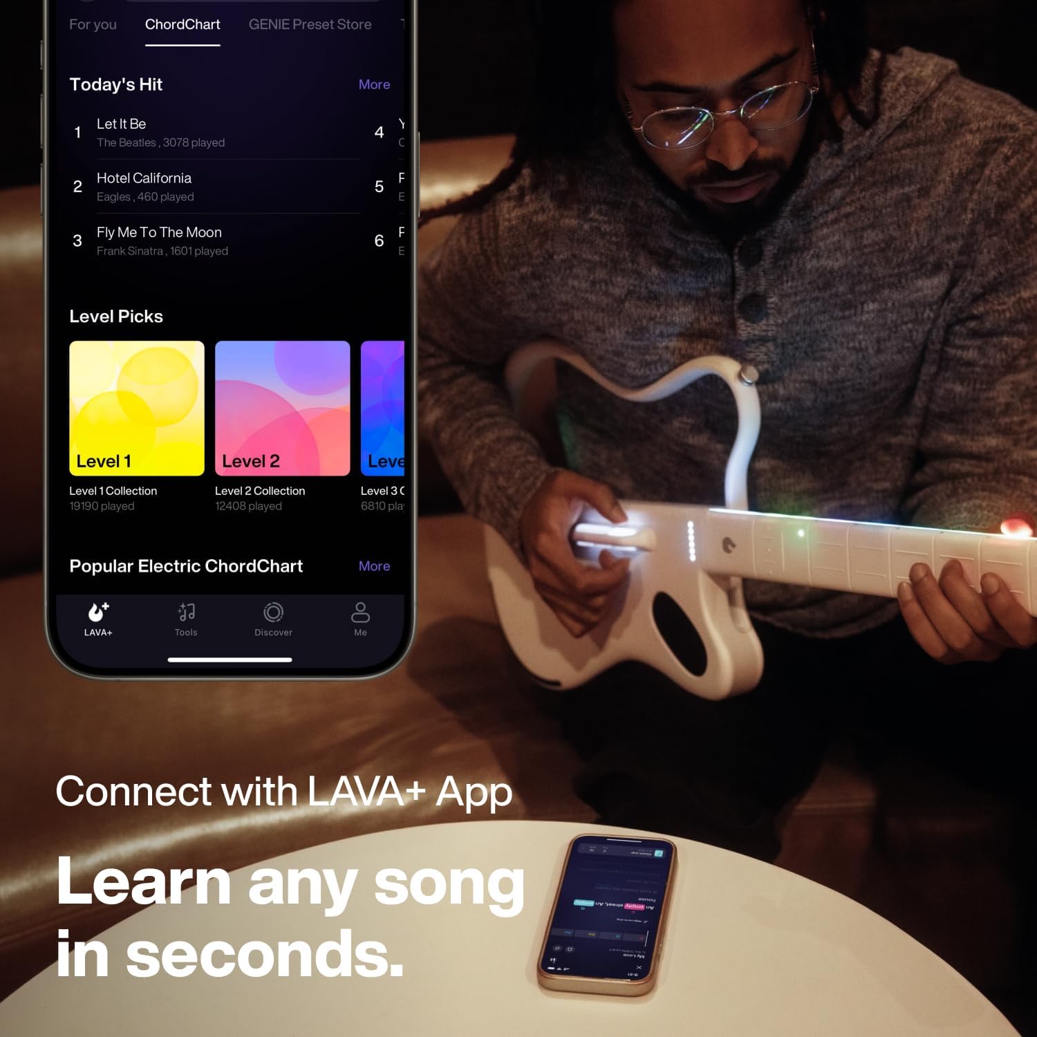 LAVA GENIE Guitare Sampler, Sans Cordes, Des centaines de Préréglages d'instruments, Haut-parleur intégré, Pliable, Amovible, Blanc, 30,5 Pouces – Image 4