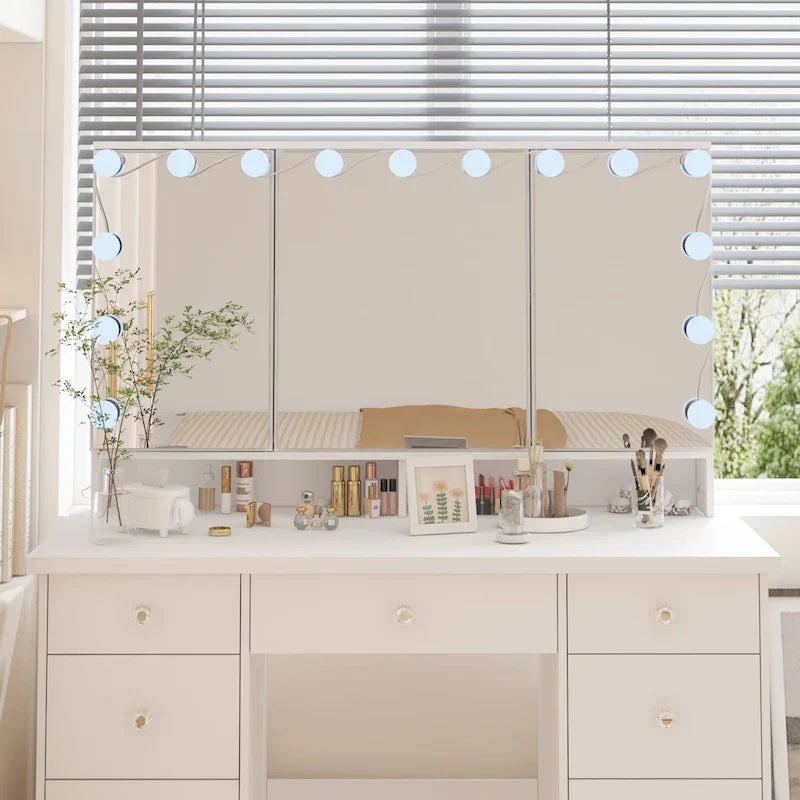 Luxurious LED Makeup Vanity with 9 Drawers Elegant Makeup Station – Image 5