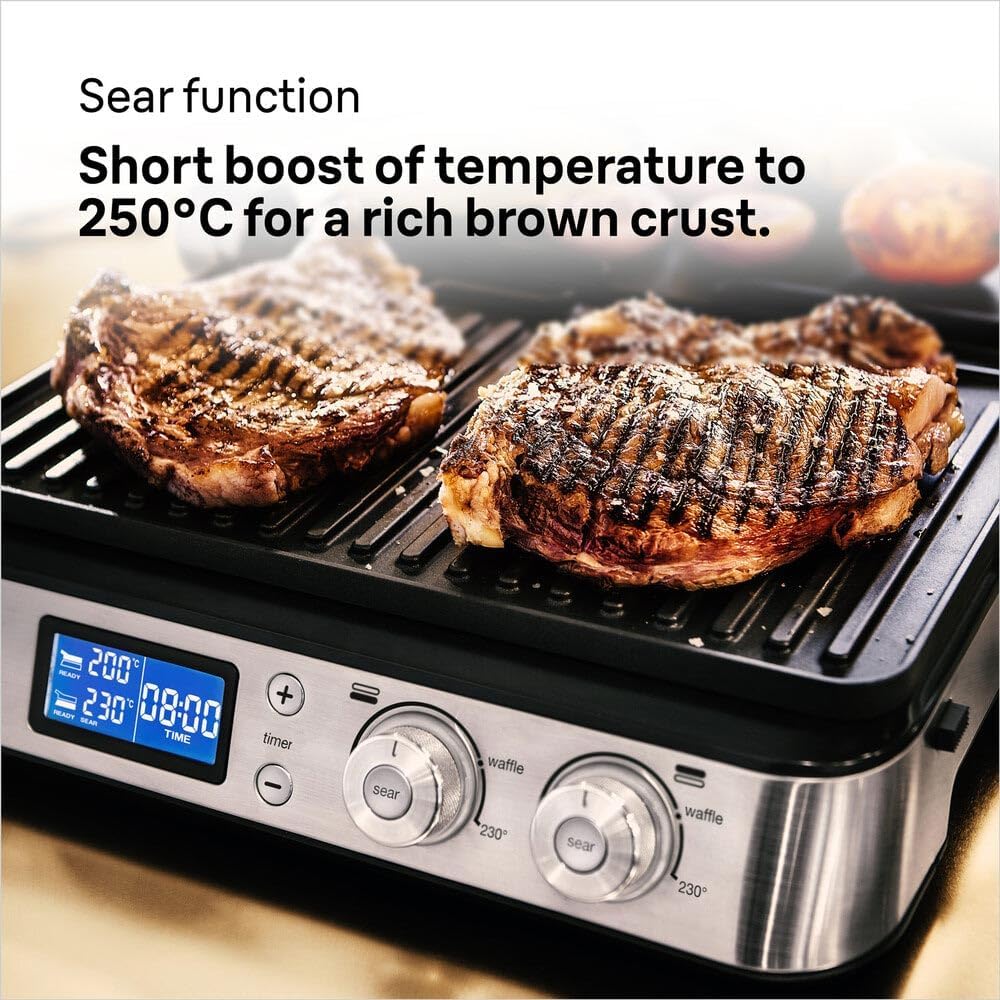 Braun MultiGrill 9 CG 9043, Appareil Panini Électrique avec Plaques de Grillage et de Cuisson, 2 Thermostats Indépendants, 3 Positions de Cuisson, Plaques Lavables au Lave-Vaisselle, 2000W, Noir/Inox – Image 5