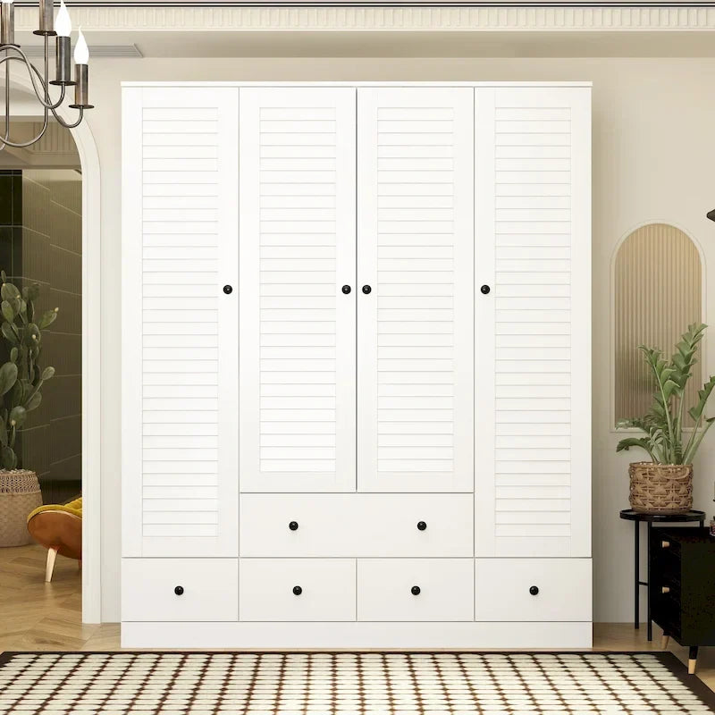 Wardrobe Armoire Closet 59W Large Freestanding Wardrobe Cabinet White – Image 36