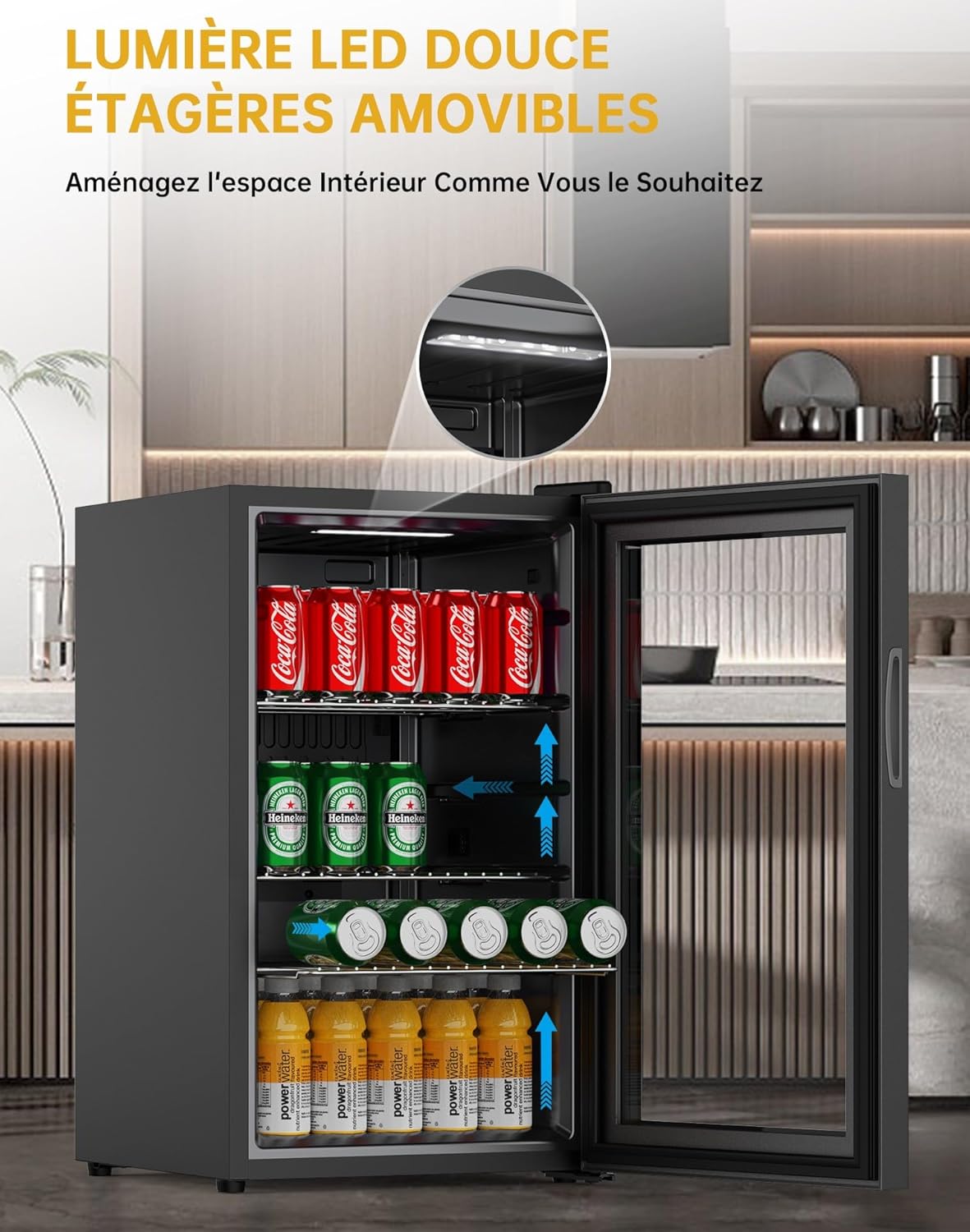 WIE Réfrigérateur à Boissons 70L Mini Réfrigérateur avec Double Porte Vitrée Petit Frigo Silencieux à Bière Intérieur Extérieu 105 Cans pour Maison/Cuisine/Bar/Bureau – Image 8