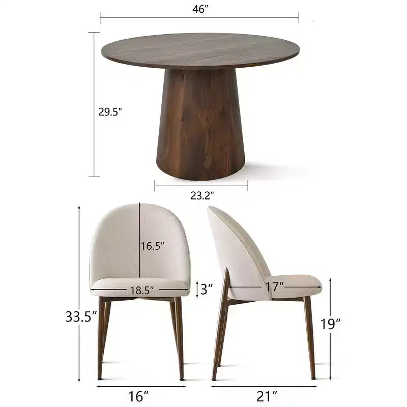5-Piece Round Dining Set, 46 Walnut-Tone Pedestal Table and Armless Upholstered Chairs, for Breakfast Nooks-Panipeachy – Image 4