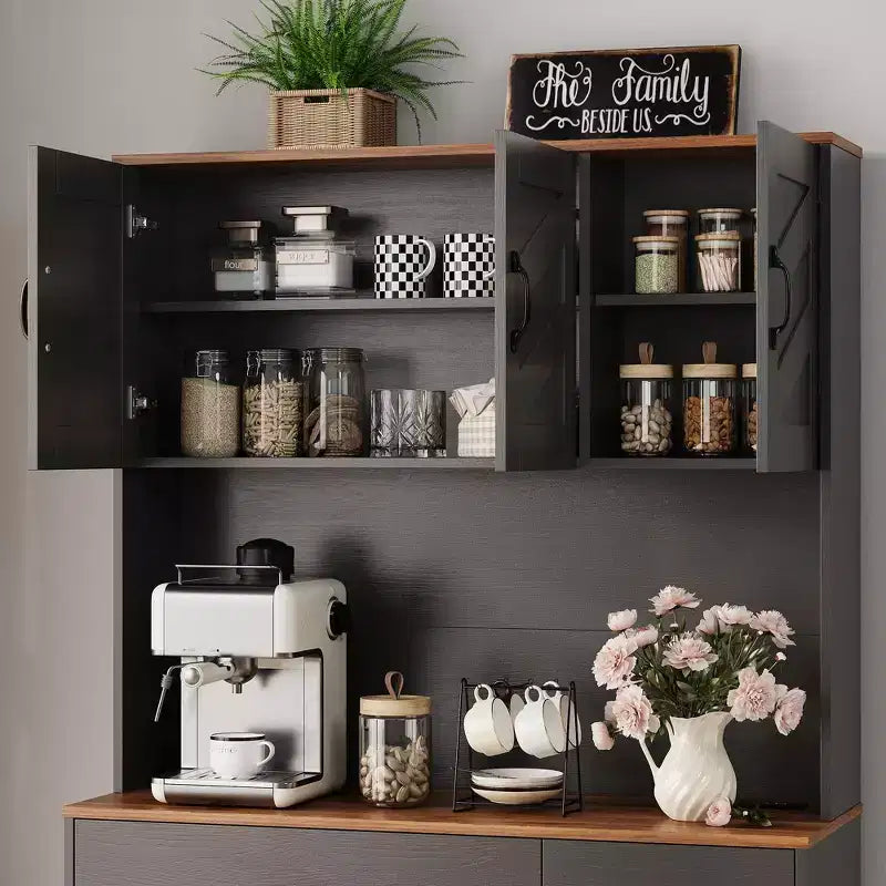 71 Kitchen Pantry Cabinet with Charging Station, Large Countertop, Microwave Stand & 2 Drawers,Hutch Storage for Dining & Living Room – Image 13