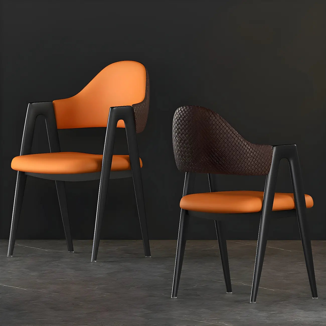 Modern Leather Curved Open Back Arm Dining Chair – Image 46