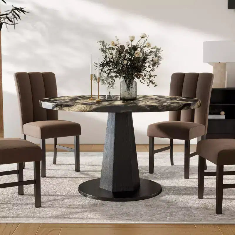 Roundhill Furniture Cavira Modern Faux Marble Dining Table with Wood Pedestal Base – Image 13