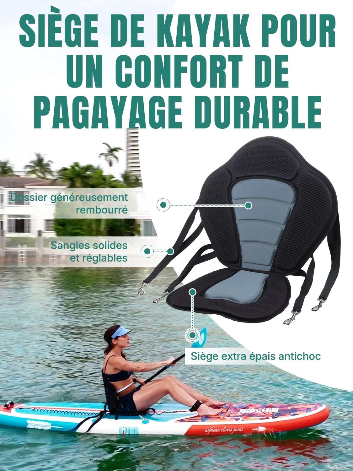 Niphean Paddle Gonflable Adulte avec Tous Les Accessoires, 320cm Planches de Stand Up Paddle Gonflables pour Tous Les Niveaux, Sup avec Capacité 200 kg pour 2 Personnes, Paddle Gonflable avec Siège – Image 7