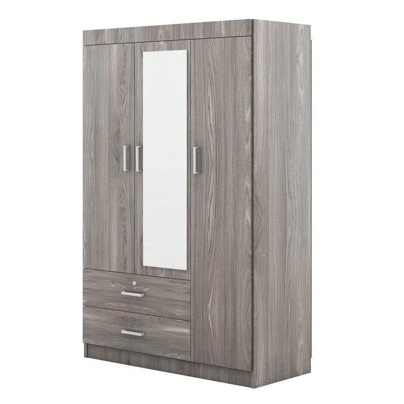3-Door Mirror Wardrobe with Shelves and 2 Drawers – Image 14