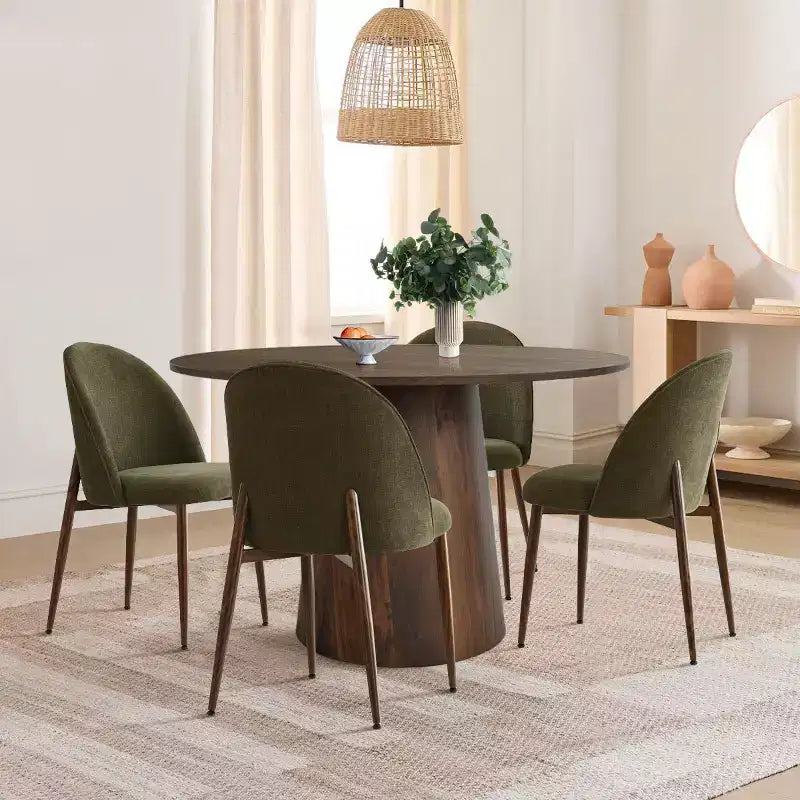 5-Piece Round Dining Set, 46 Walnut-Tone Pedestal Table and Armless Upholstered Chairs, for Breakfast Nooks-Panipeachy – Image 3