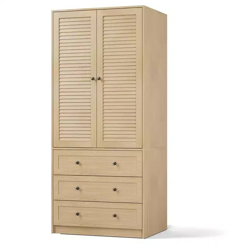 COZONY Armoire Wardrobe with 3 Drawers & 2 Doors, Modern Wooden Closet Cabinet for Bedroom, Heavy Duty White Standing Armoire – Image 18