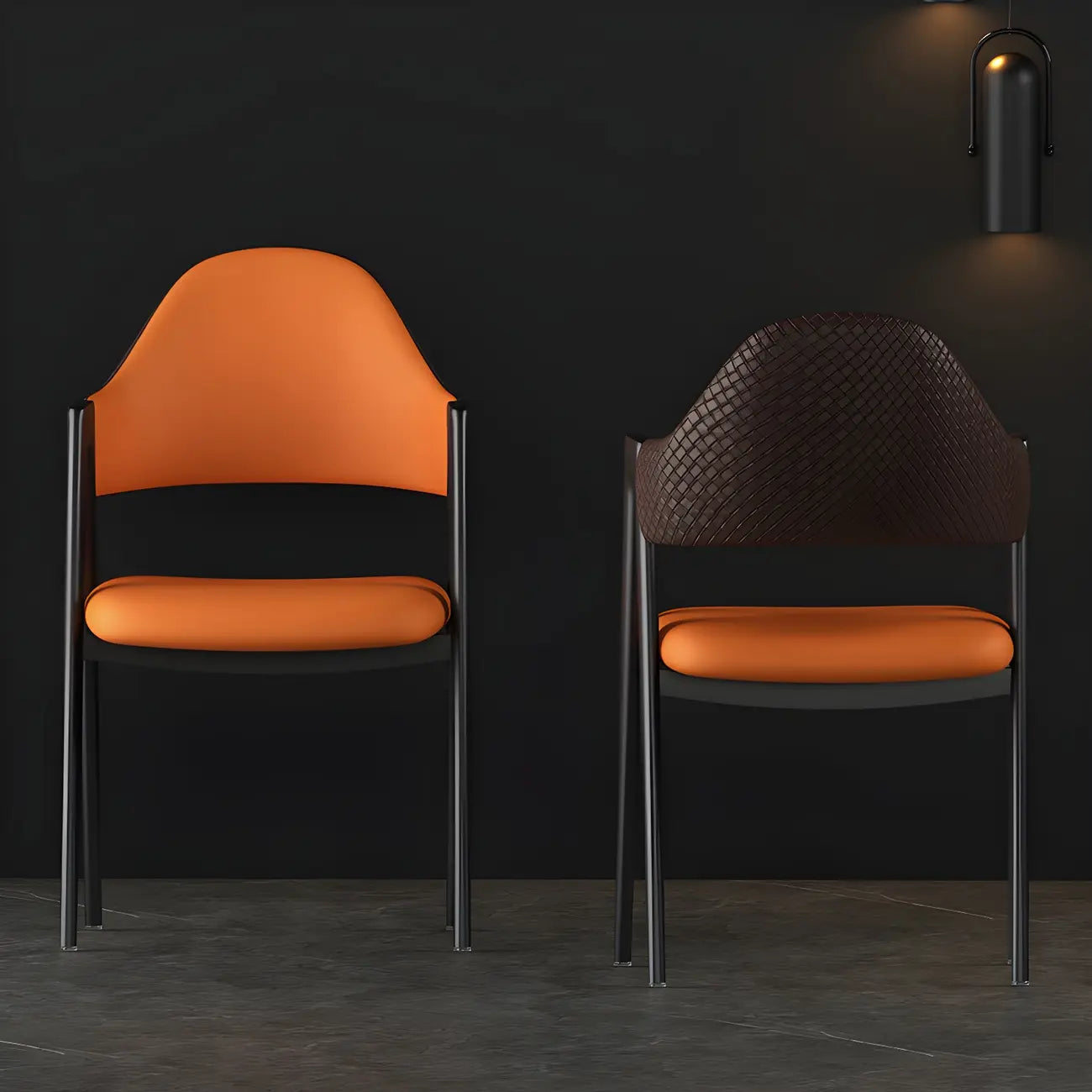 Modern Leather Curved Open Back Arm Dining Chair – Image 52