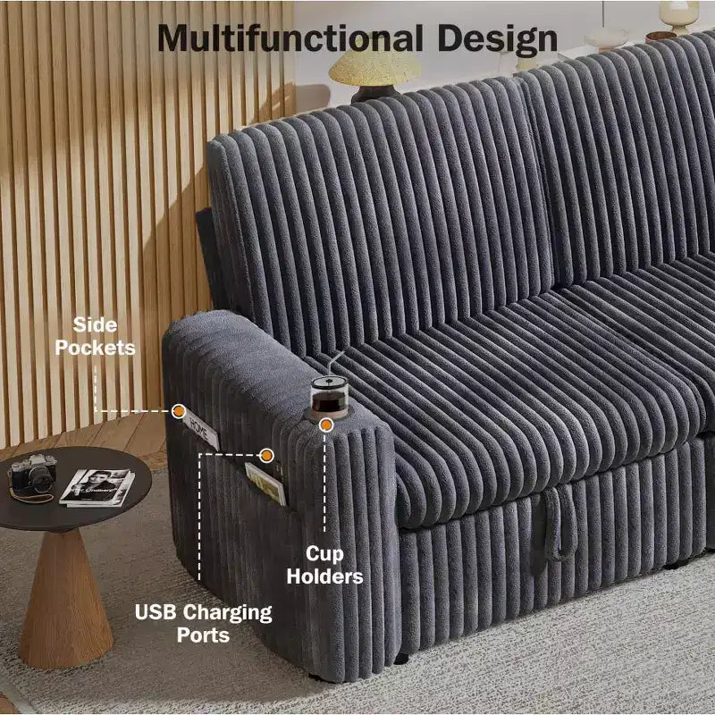 L-Shaped Sectional Sleeper Sofa with Pull-Out Bed, USB Ports & Storage – Image 35