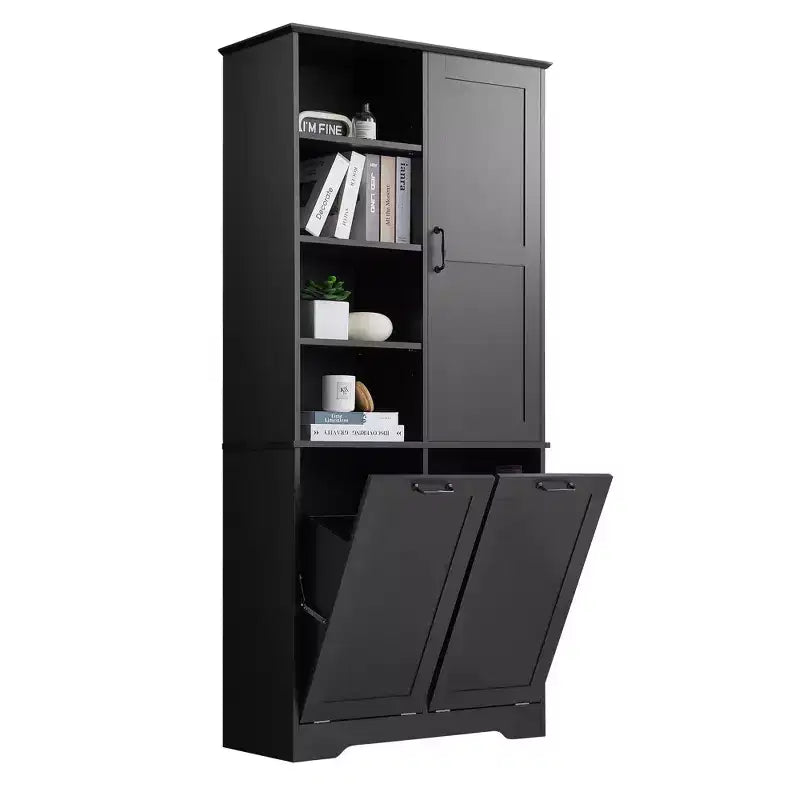 Bathroom Storage Cabinet with Doors and Drawers Tilt-Out Laundry Hamper Multiple Storage Space Freestanding Style – Image 9