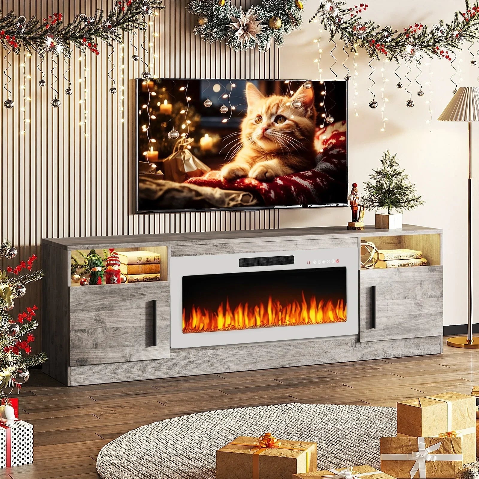 Bossin 70 Fireplace TV Stand with 36 Electric Fireplace, TV Stand for TVs Up to 80, 16 Colors LED Lights/Entertainment Center – Image 58