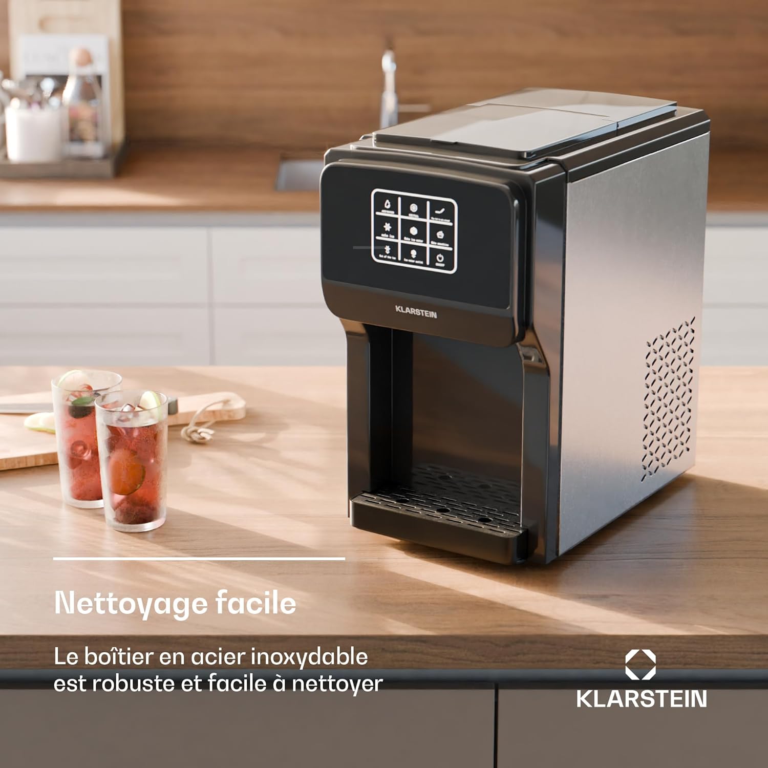 Klarstein ArcticBlend 3-en-1 machine à glaçons, 20 kg/24 h, glaçons et glace pilée, distributeur d'eau, réservoir 6 L, acier inoxydable, machine à glacons maison, noir – Image 3