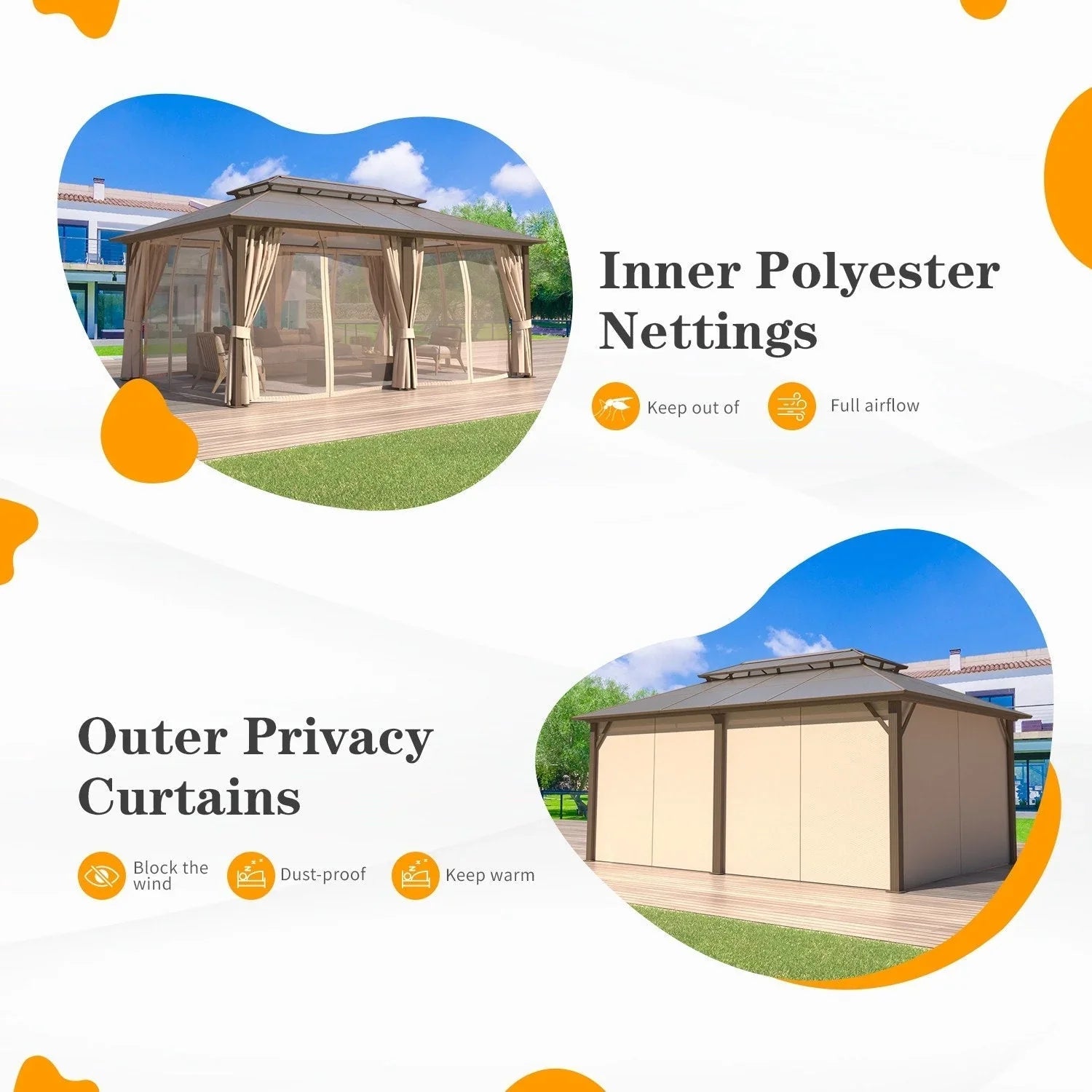 EROMMY Hardtop Gazebo,Outdoor Pergola with Double Roof & Netting & Curtains,Heavy Duty Canopy for Patio, Backyard, Pool party – Image 99