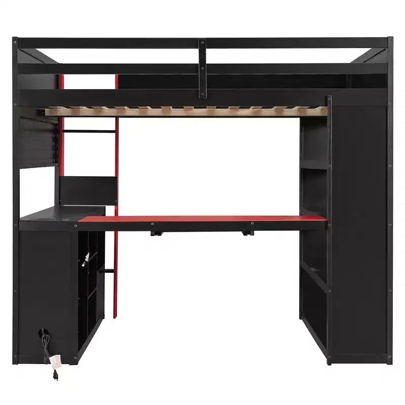 Luxystar Modern Gaming Full Loft Bed With Lighted Desk And Keyboard Tray, Pegboard, Storage Bookcase – Image 14