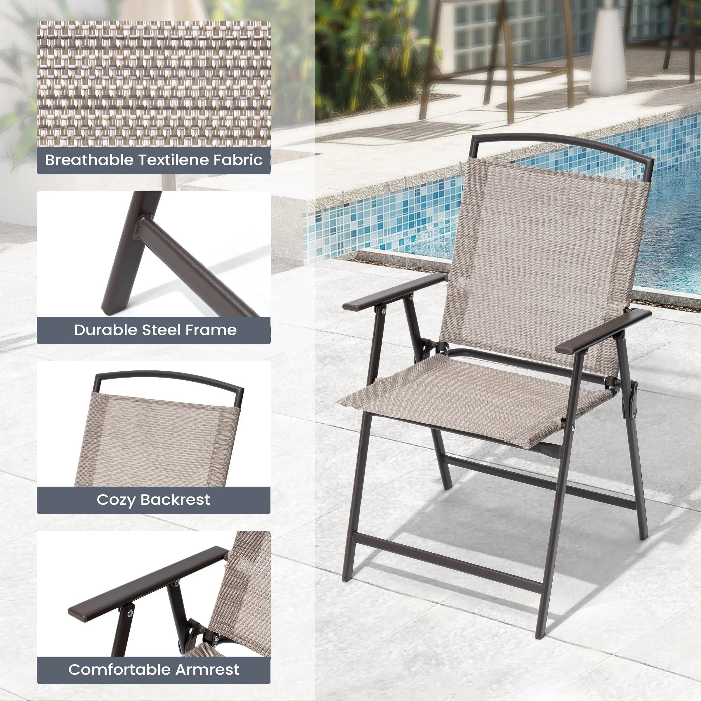 Pellebant 6 Piece Patio Set with Table, Umbrella and 4 Folding Chairs - 22.4Wx26.8Dx34.4H – Image 4