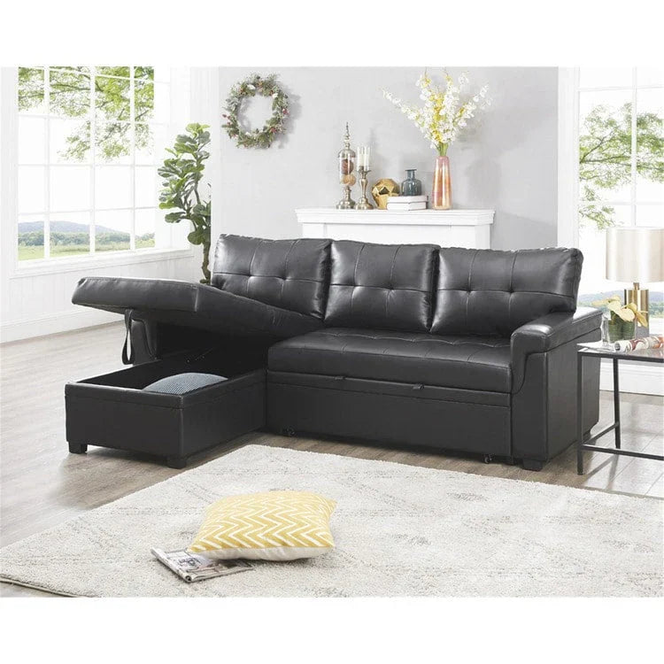 Convertible Reversible Sectional Sofa with Pull-Out Sleeper Bed, Hidden Storage Chaise, and Durable Legs – Image 90