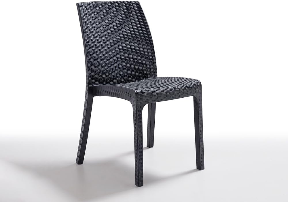 Tomaino - Chaise de jardin empilable en plastique - Lot de 6 chaises empilables pour table d'extérieur en rotin - Fauteuil en polypropylène pour maison, jardin, balcon, bar (Noir) – Image 4