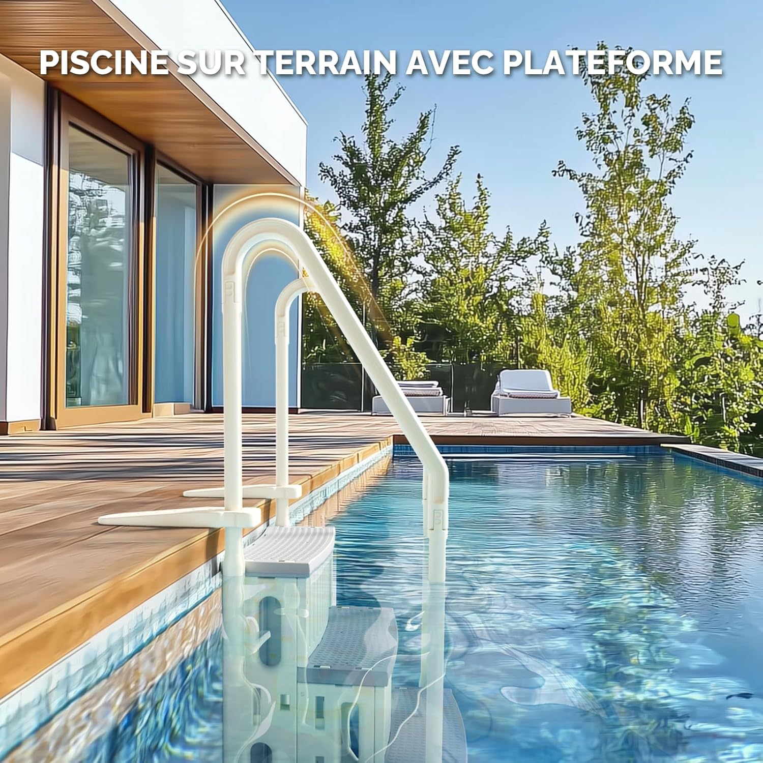 BONNLO Échelle de Piscine Antidérapante PE, Escalier de Piscine, Adaptée aux Piscines Hors Sol et Creusées Intérieur Extérieur, Blanc Cassé (Blanc + Pédale Grise, 4) – Image 5