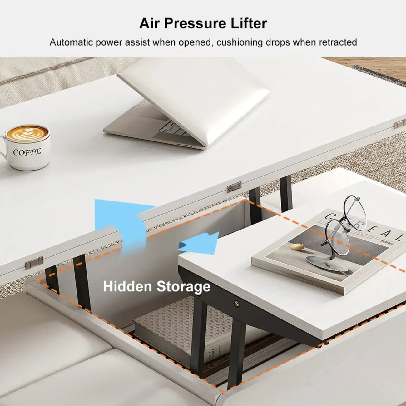 Foldable Lift-Top Coffee Table with 4 Stools & Storage – Image 8