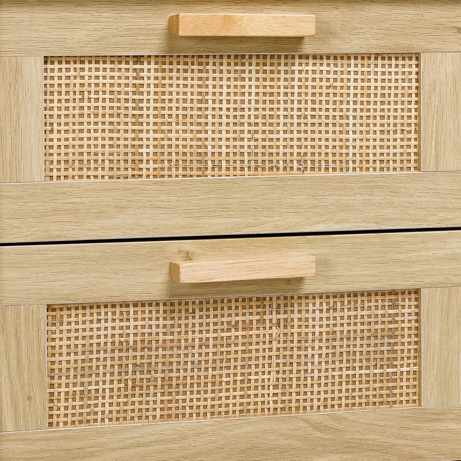 Finnhomy Lot de 2 tables de chevet, tables d'appoint avec 2 tiroirs décorés à la main en rotin, en bois, avec rangement pour chambre à coucher, naturel – Image 7