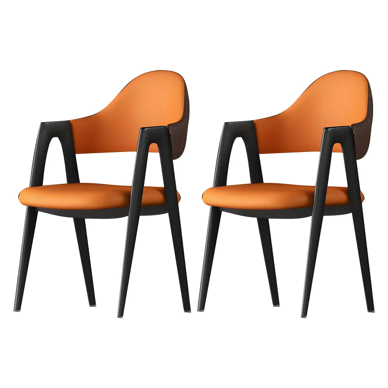 Modern Leather Curved Open Back Arm Dining Chair – Image 65