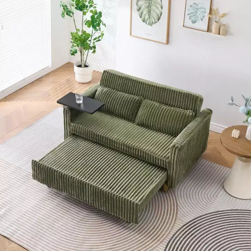 TUYOHW Space-Saving Convertible Sofa,Corduroy Sofa Bed with Movable Tabletop & USB Port,Multi-Functional Loveseat for Living Room – Image 14