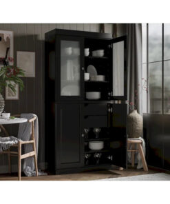 Alternative view of 100% Solid Wood Pantry Cabinet with Frosted Glass Doors, Solid Doors, 2-Drawers and Adjustable Shelves