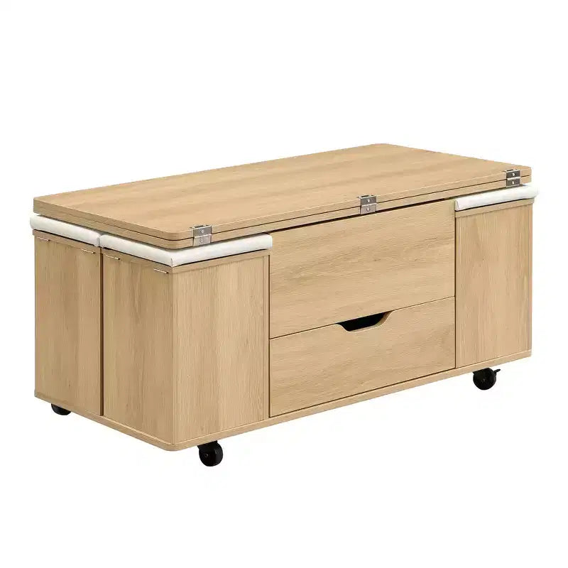 Zeus & Ruta Multi-Function Modern Lift-Top Coffee Table with Hidden Storage, 4 Stools and Casters, Perfect for Modern Living Spaces – Image 19