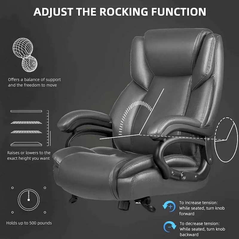 Bossin Big and Tall Executive Office Chair,500LBS Adjustable Lumbar Support Ergonomic Chair with High Back PU Leather Computer – Image 13