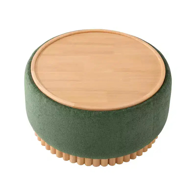 Polibi Round Storage Ottoman with Solid Wood Cylinder Base & Reversible Lid – Image 12