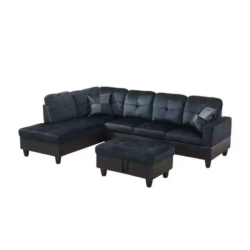 L-Shaped Living Room Sofa with Double Spring Layer, Soft and Breathable 3-Piece Short Plush Sofa Set – Image 7