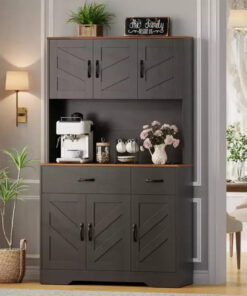 71 Kitchen Pantry Cabinet with Charging Station, Large Countertop, Microwave Stand & 2 Drawers,Hutch Storage for Dining & Living Room