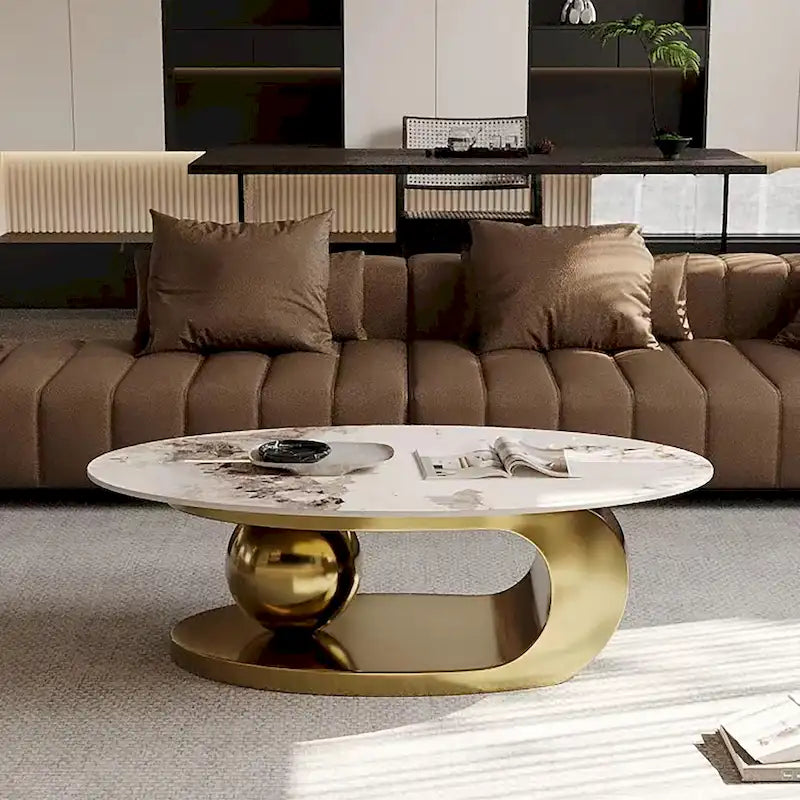 51 Modern Pandora Oval Coffee Table with Glossy Sintered stone top, Luxury Coffee Table, Stainless Steel Legs for Livingroom – Image 27