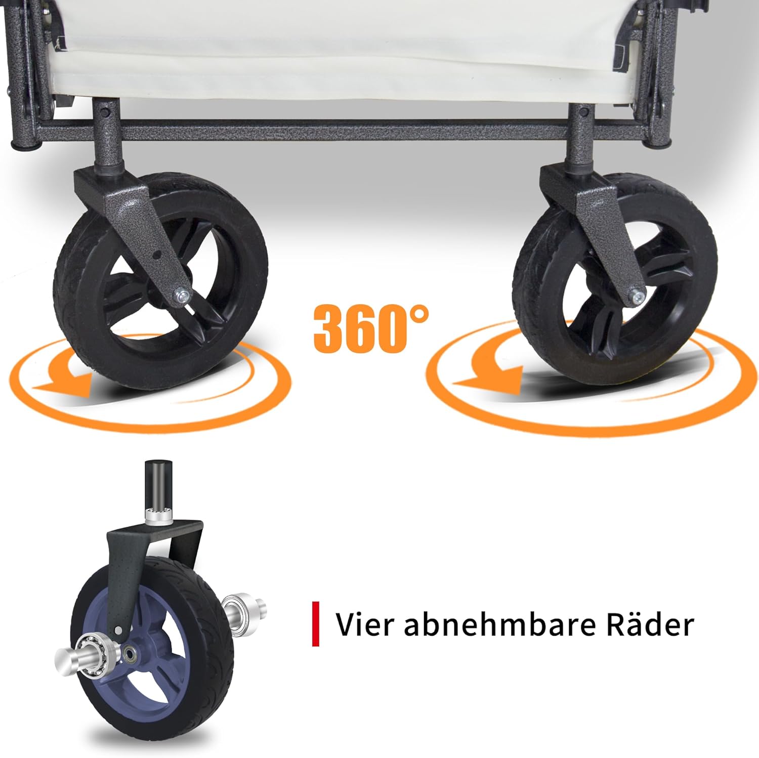 TOPWELL Chariot de transport pliable de 180 l jusqu'à 120 kg avec 2 sièges pliables/toit/frein, chariot de transport pliable avec roues en polyuréthane vert/beige – Image 6