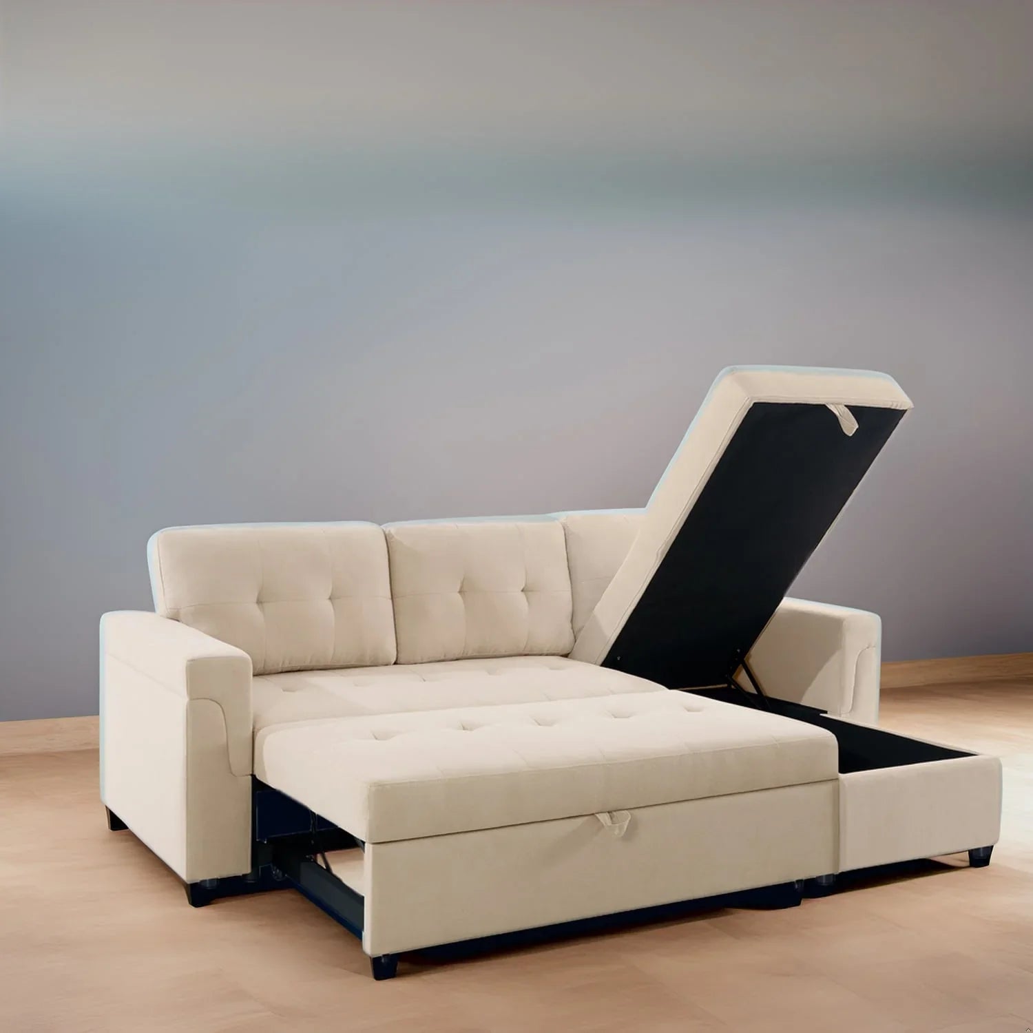 Convertible Reversible Sectional Sofa with Pull-Out Sleeper Bed, Hidden Storage Chaise, and Durable Legs – Image 146