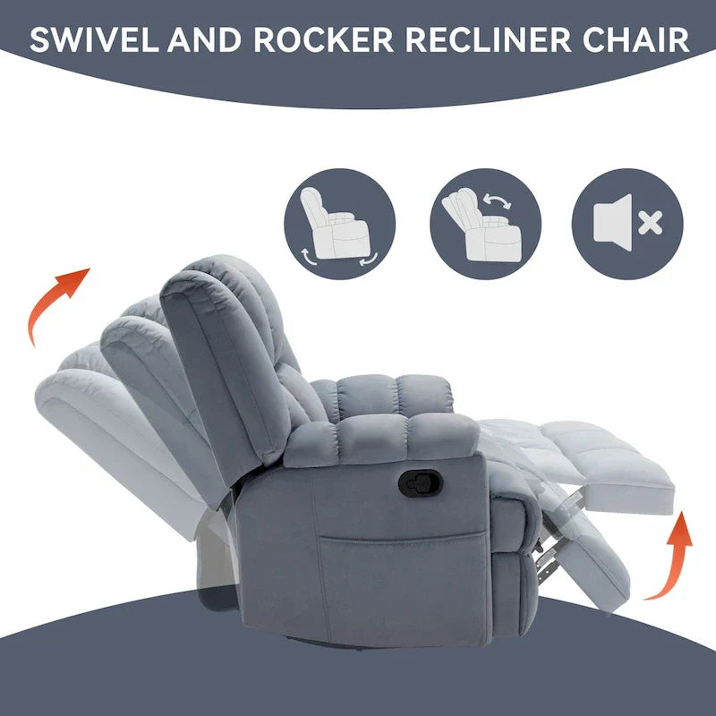 Lazy Boy Swivel Rocker Fabric Recliner Chair, Overstuffed Large Manual Recliner Glider with Pillow Top Arms and Cushion Back – Image 24