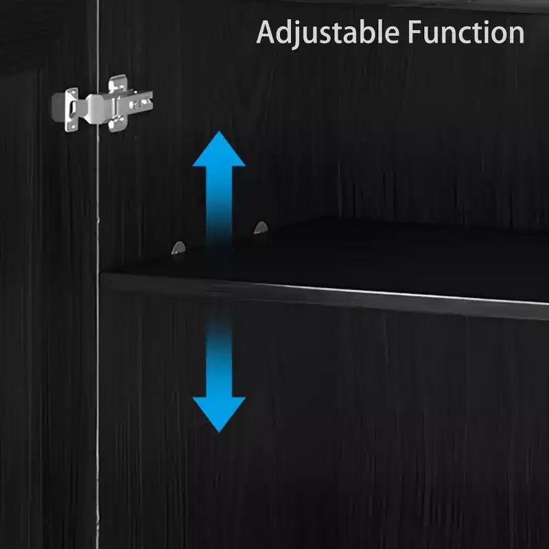 62 High Black Wicker Door Wood Grain Decorative Storage Cabinet with 12 Shelves – Image 6