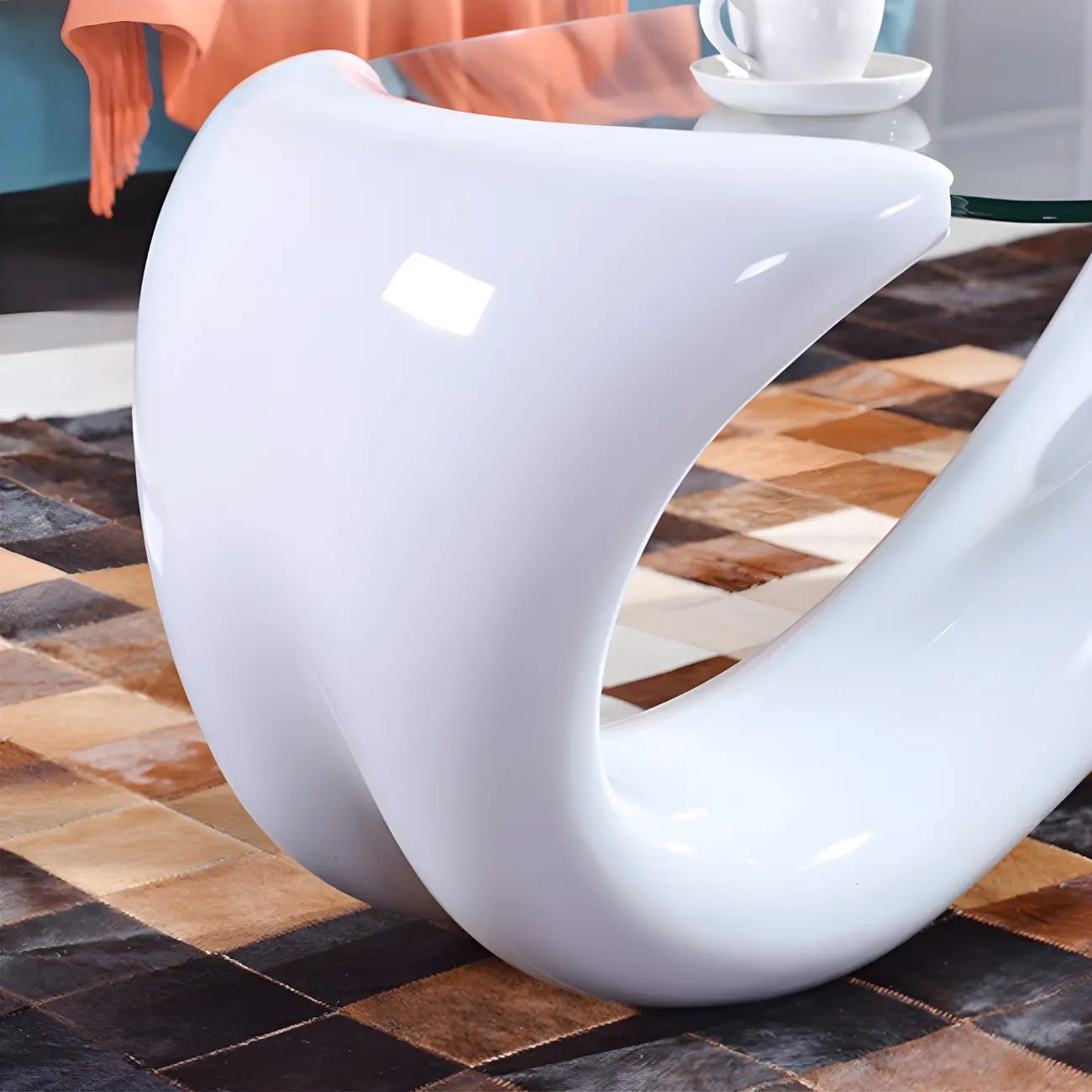 Abstract Modern Oval Glass Top Metal Base Coffee Table – Image 24