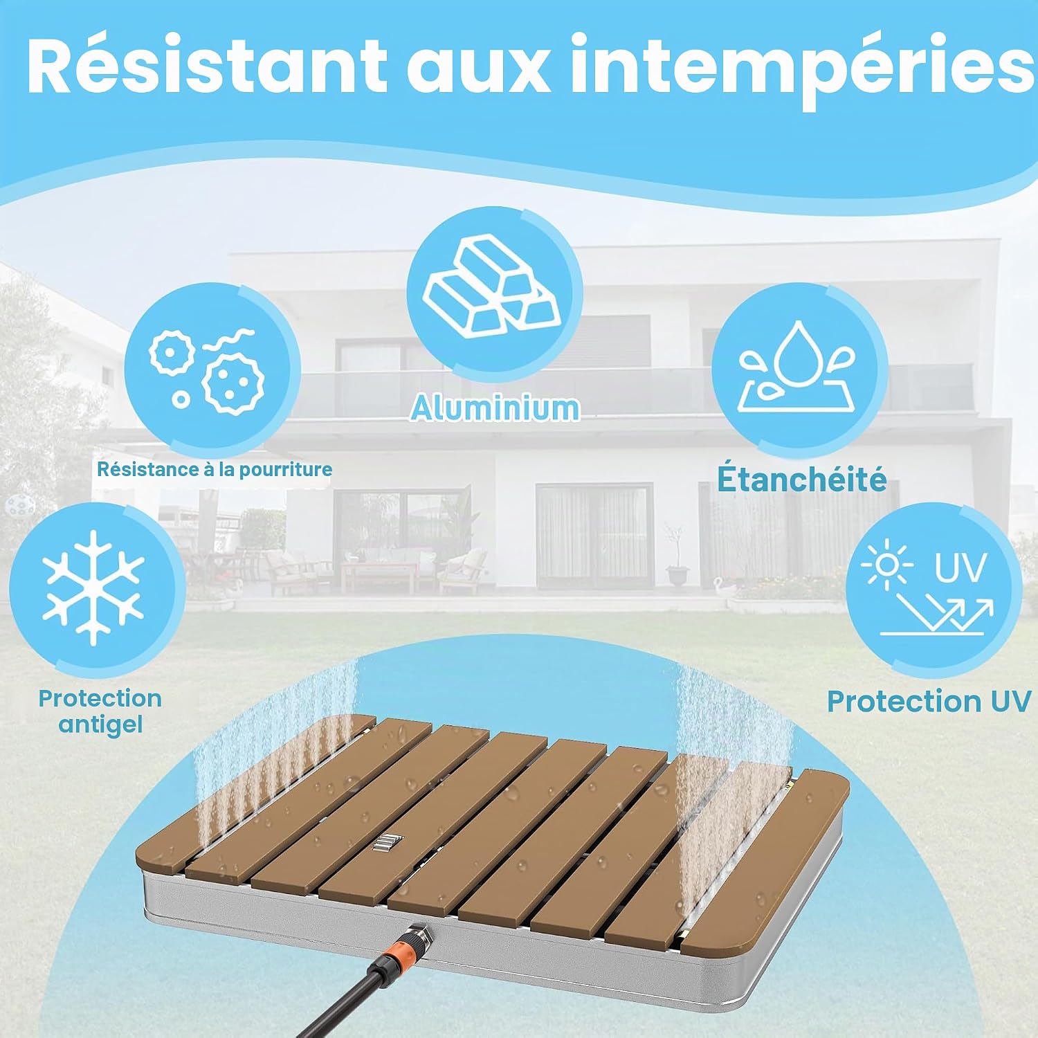 UISEBRT Douche de jardin en WPC et aluminium - Douche au sol mobile Douche solaire Douche de camping - Hauteur de jet réglable jusqu'à 4m - pour piscine Jardin Terrasse (Rectangulaire - Brun) – Image 3