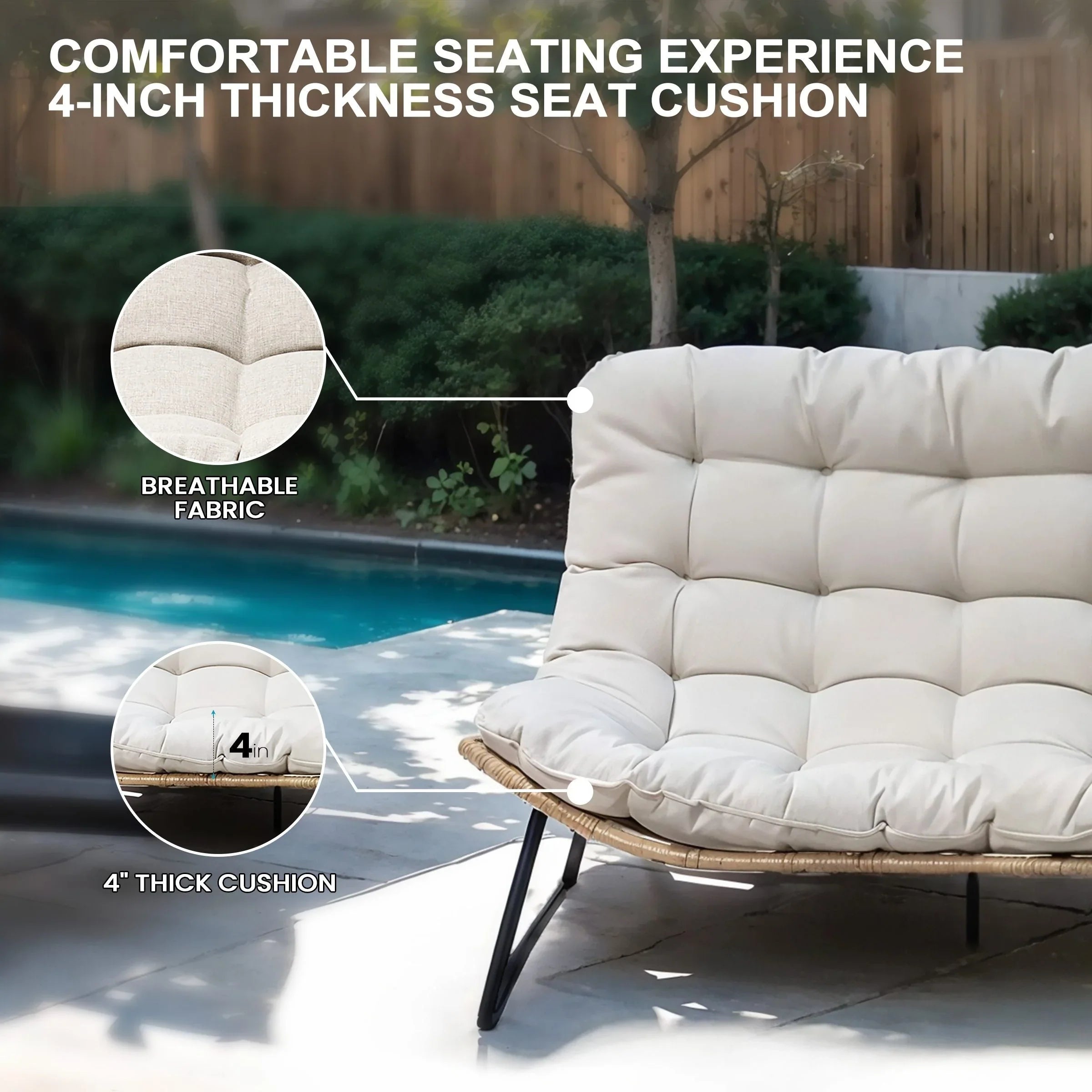Double Papasan Chair Loveseat with Cushion, All-weather PE Rattan and Metal Frame for Indoor Outdoor – Image 29