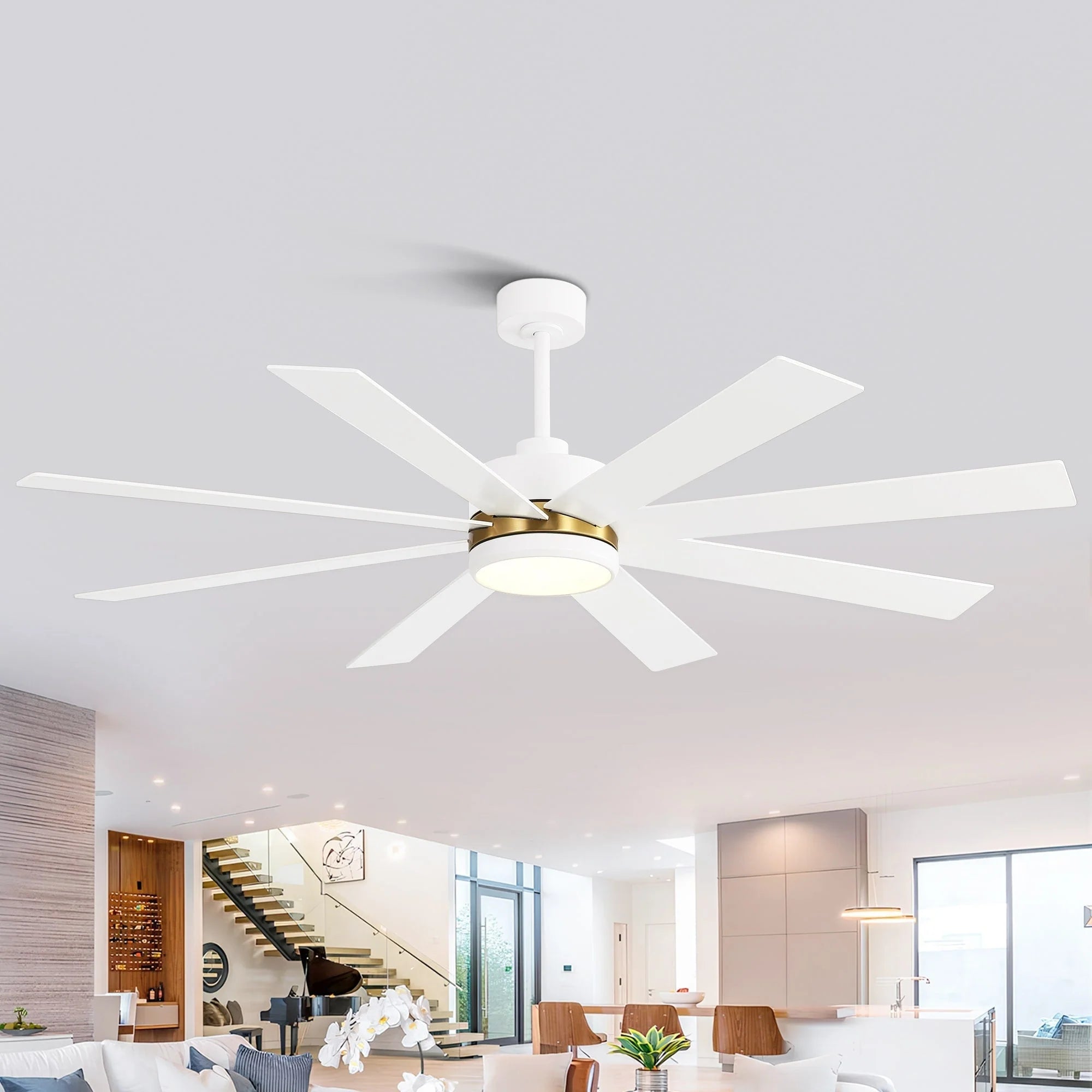 65 Inch 8-Blade Black LED Ceiling Fan with Light and Remote – Image 2
