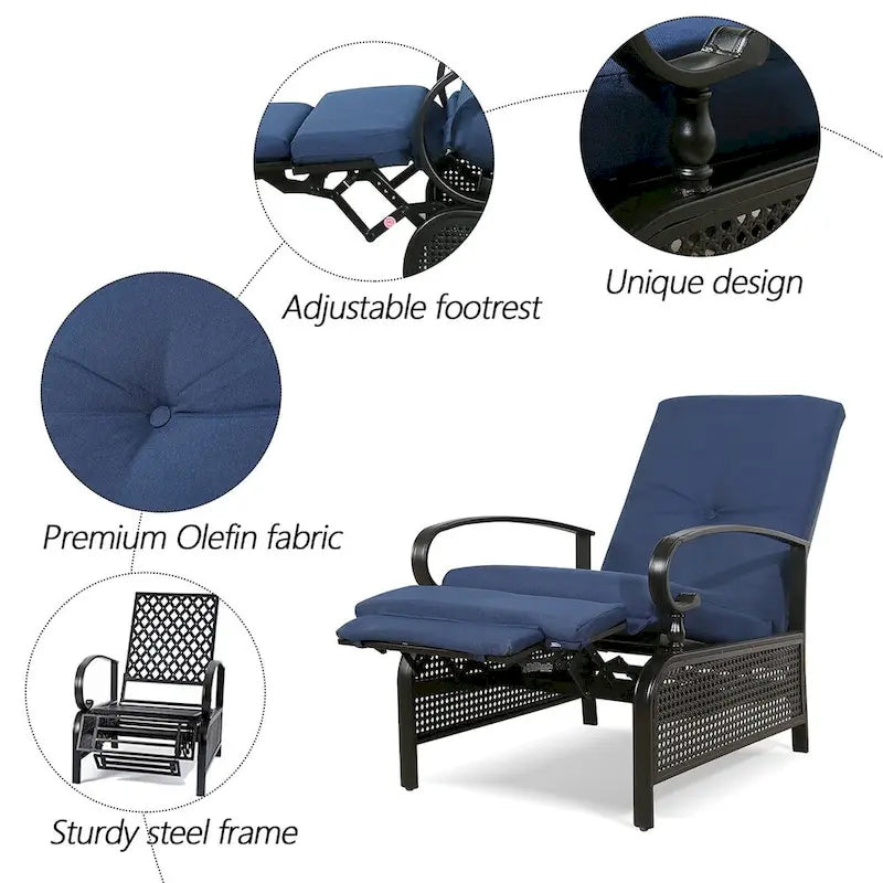Adjustable Recliner Lounge Chair Patio Lounge Sofa with Cushion - 38 (D) x 26.5 (W) x 38.5 (H) INCH – Image 20