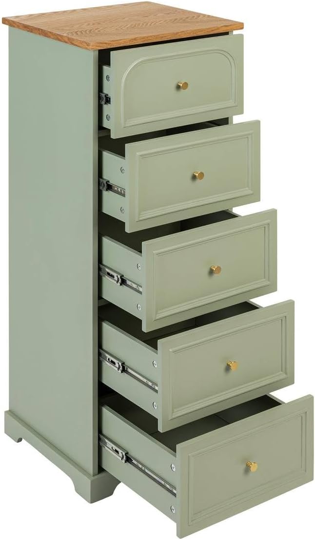 Atmosphera - Chiffonnier Mohea 5 Tiroirs Vert Céladon et Bois, L 45 x H 113 cm - Meuble de Rangement pour Chambre, Salon, Entrée – Image 3