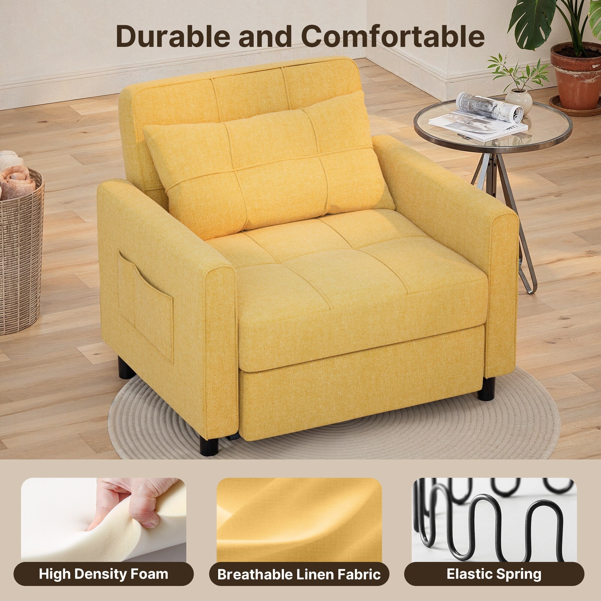3-in-1 Adjustable Sleeper Sofa Bed, Pull Out Chair Sofa, Convertible Folding Bed for Living Room – Image 78