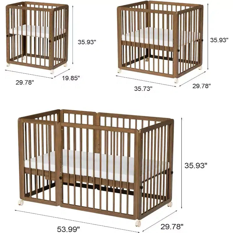 JOYMOR 8 in 1 Convertible Crib, Include 2 Mattress, Converts to Bassinet, Mid Crib, Full Size Crib, Daybed,Toddler Bed and Playard – Image 8