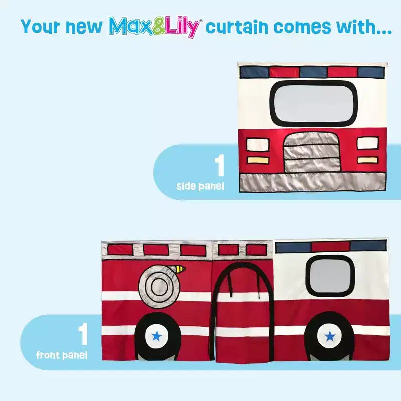Low Twin over Twin Bunk With Stairs, Easy Slide & Firetruck Curtain – Image 16
