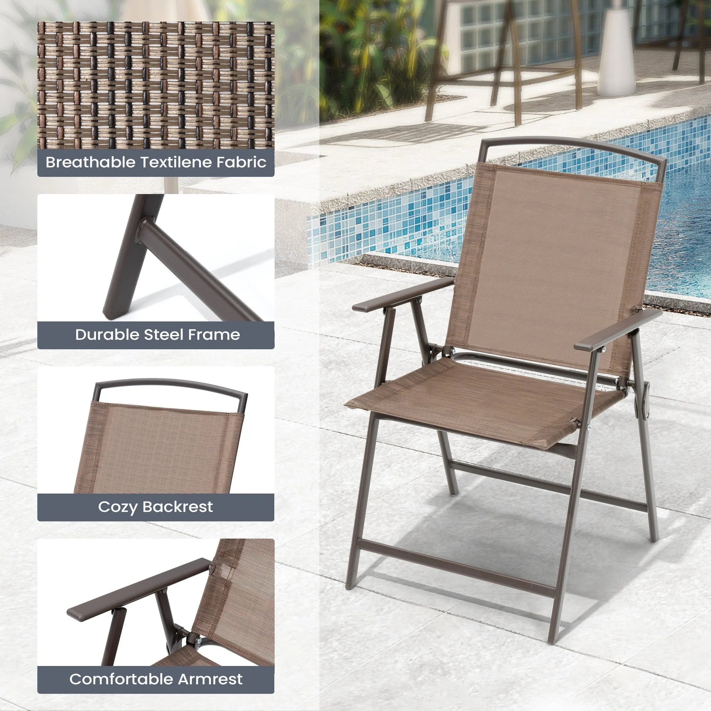 Pellebant 6 Piece Patio Set with Table, Umbrella and 4 Folding Chairs - 22.4Wx26.8Dx34.4H – Image 11